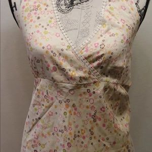 Buffalo David Bitton Women Halter Brown Floral Blouse Shirt L Lace Cotton Bikini